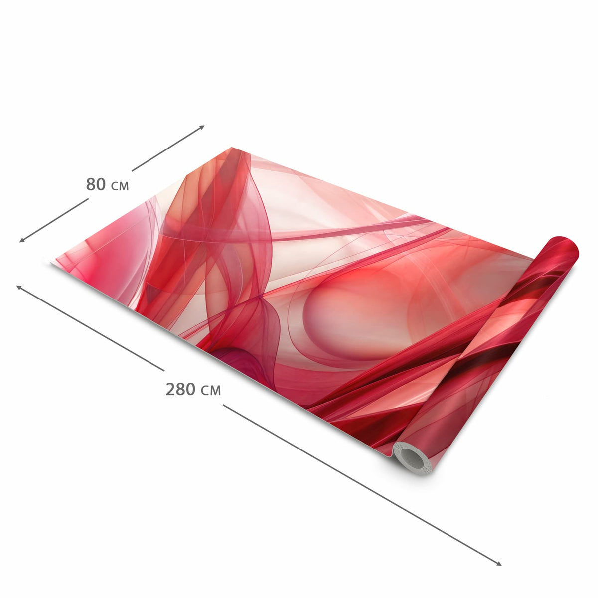 Küchenläufer Rote Schleier halb aufgerollt mit Maßangaben: Gesamtgröße 80 × 280 cm
