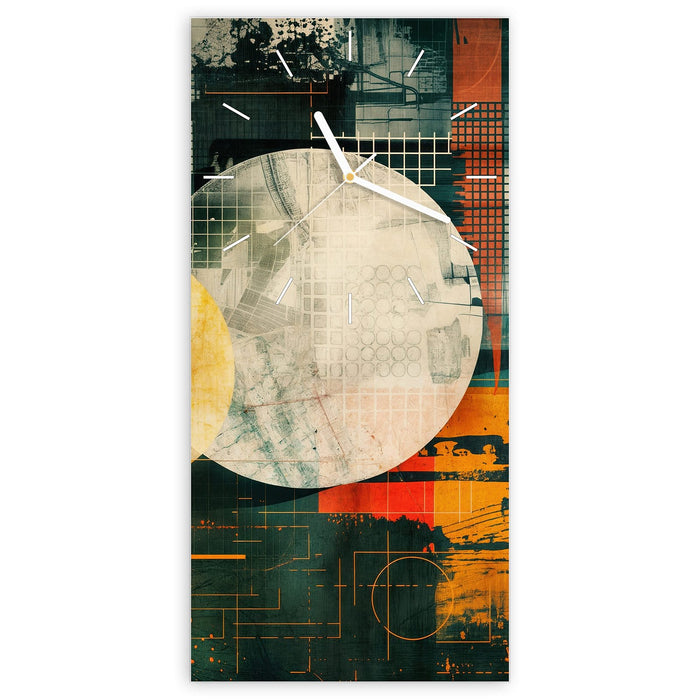 Wanduhr Bunte Geometrie Kunst aus Glas – Hochformat 30 × 60 cm mit Ziffernblatt Linie