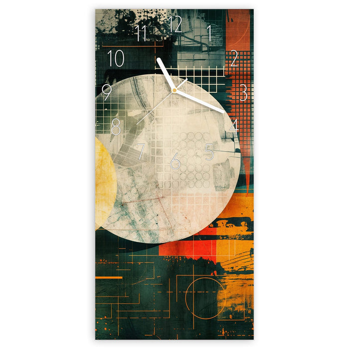 Wanduhr Bunte Geometrie Kunst aus Glas – Hochformat 30 × 60 cm mit Ziffernblatt Elegant