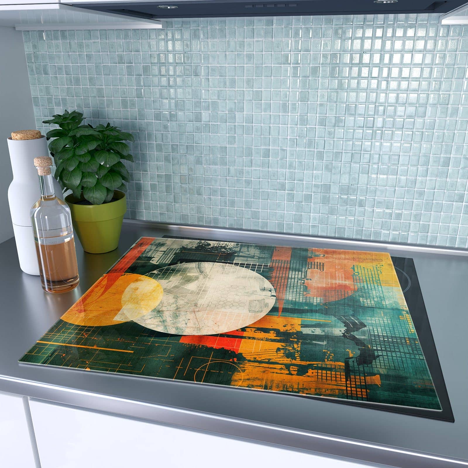1-teilige Abdeckung für Herdplatten mit Bunte Geometrie Kunst-Motiv auf dem Ceranfeld