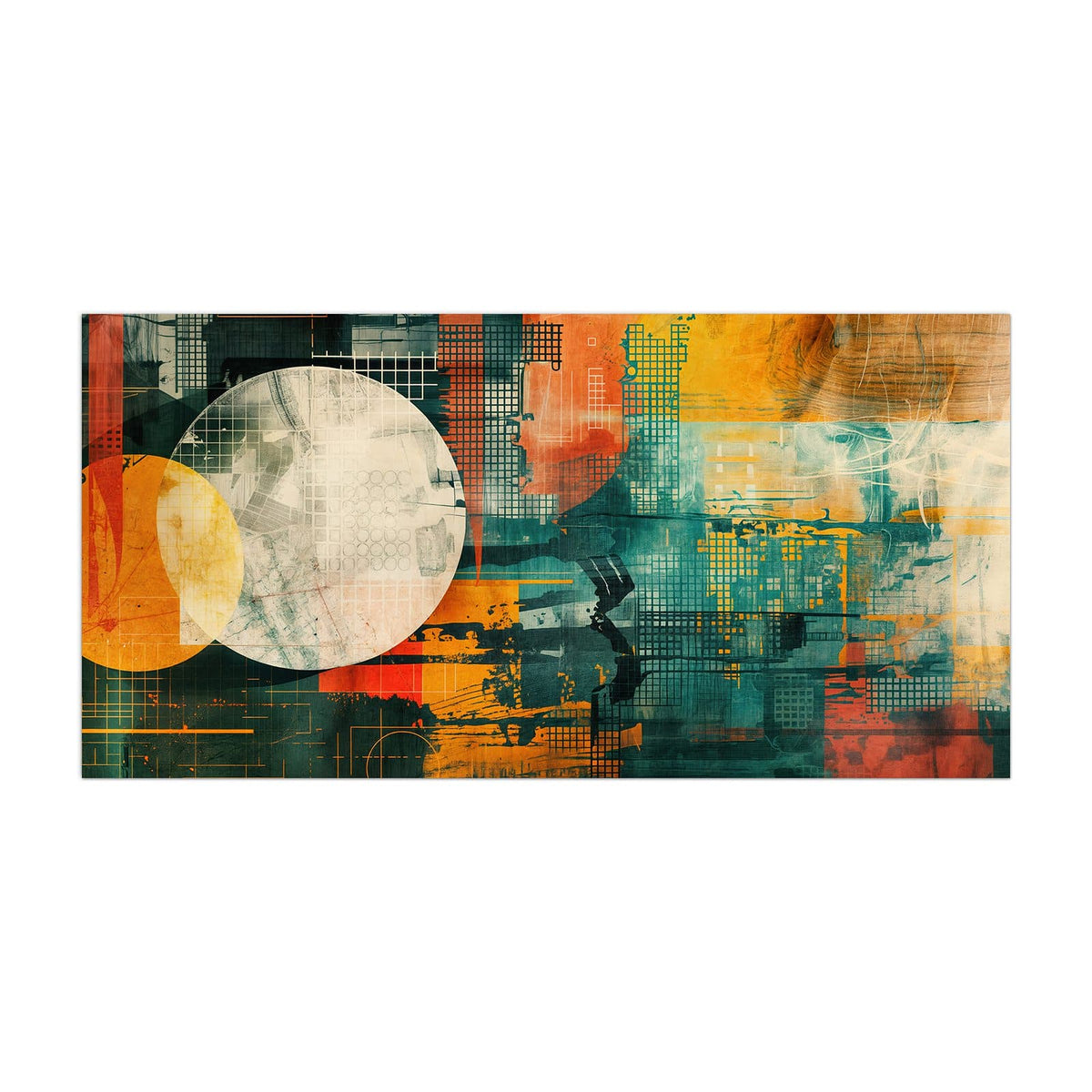 Küchenrückwand aus Glas Retro-Kreise in Orange im Hochformat, Motiv bildfüllend von vorn