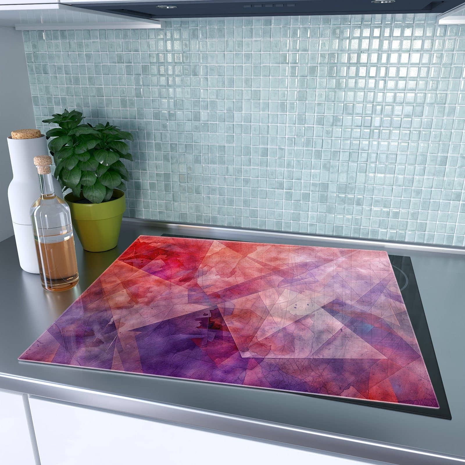 1-teilige Herdabdeckplatten mit Abstrakte Kunstform-Motiv auf dem Ceranfeld
