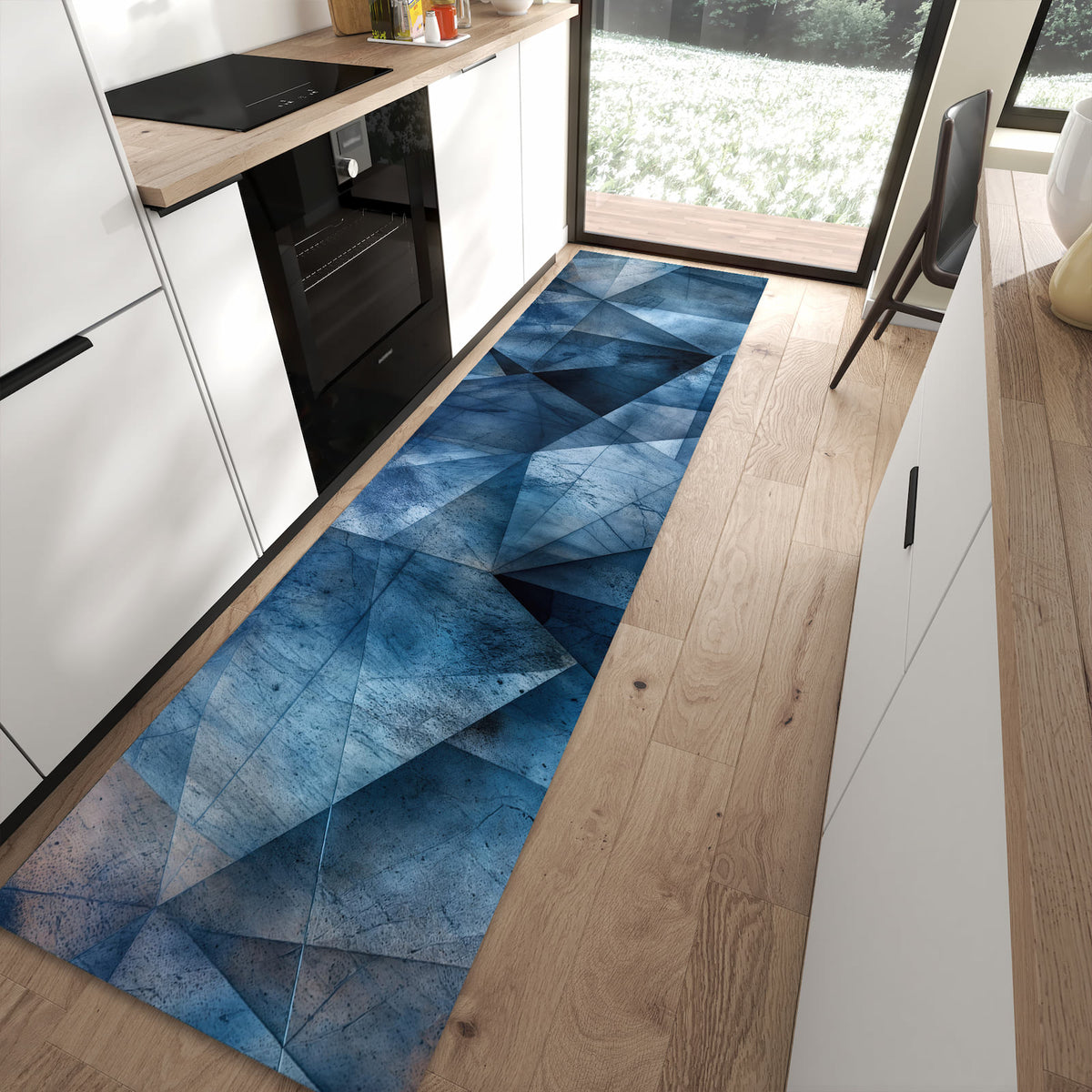 Langlebiger Küchenläufer mit Motiv Geometric Pattern in moderner Küche