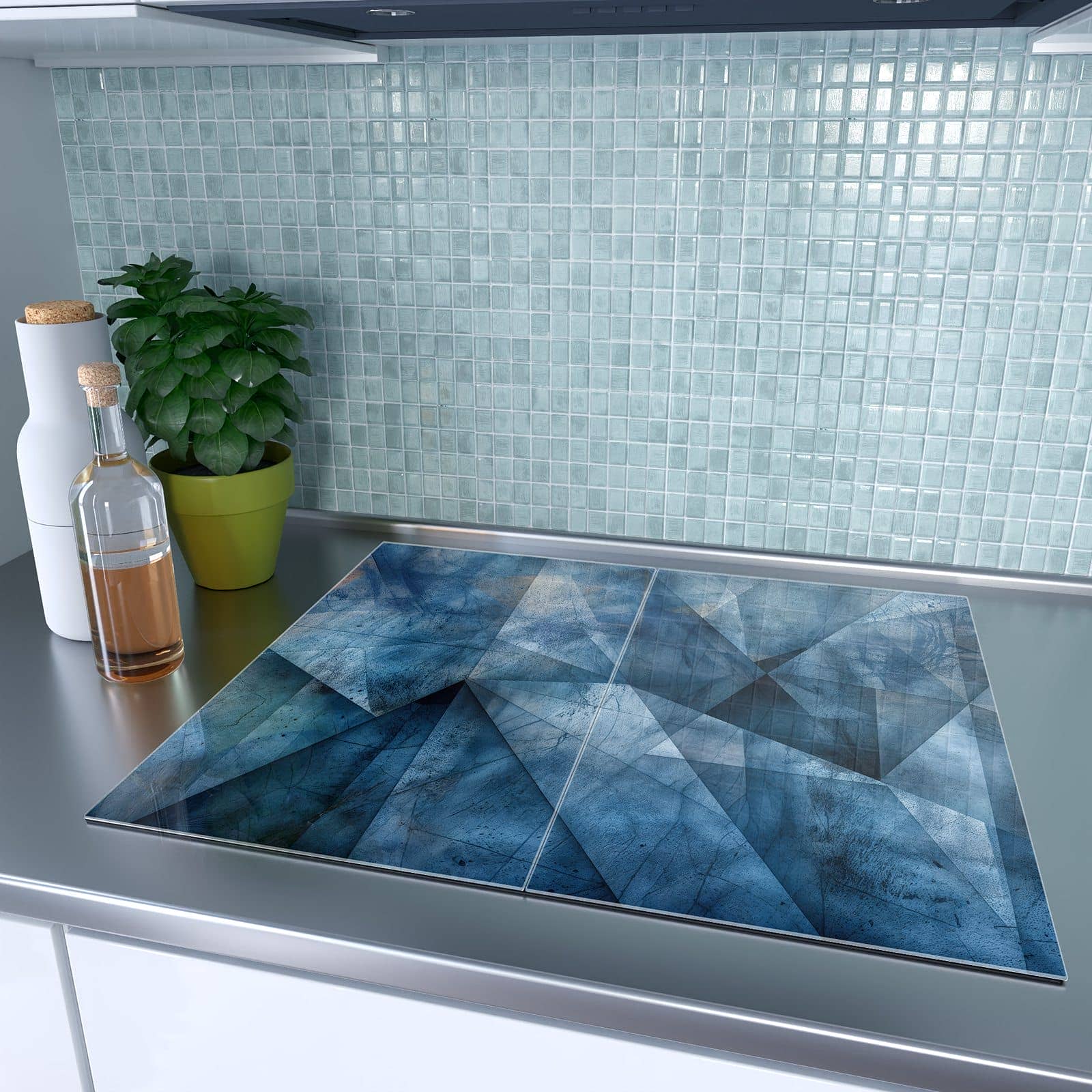 2-teilige Ceranfeld Abdeckplatten mit Geometric Pattern-Motiv auf dem Ceranfeld