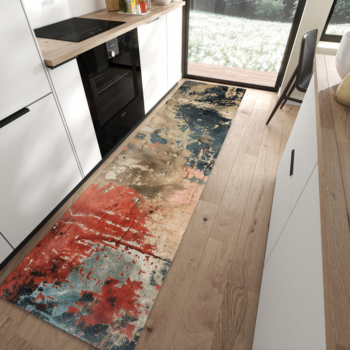 Bodenschonender Küchenläufer nach Maß mit Motiv Abblätternde Farbe in moderner Küche