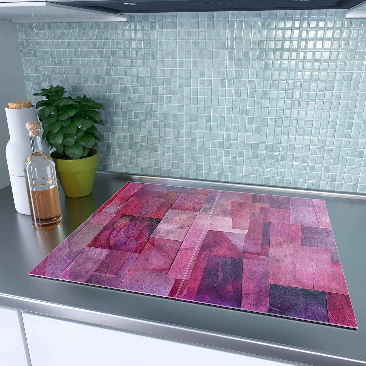 Herdabdeckplatte Magenta Collage – Collage aus Rechtecken in Magenta
