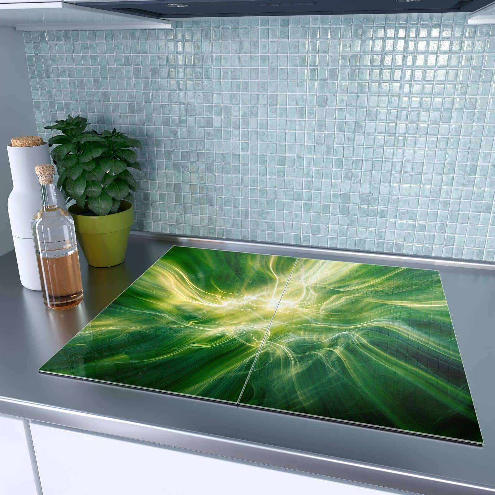 2-teilige Herdabdeckplatten für Ceranfeld mit Leuchtendes Glühen-Motiv auf dem Ceranfeld