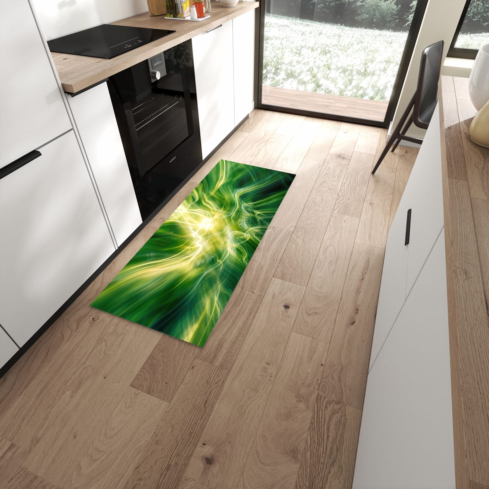 Strapazierfähiger Küchenläufer mit Motiv Leuchtendes Glühen in moderner Küche #grösse_60 x 150 cm