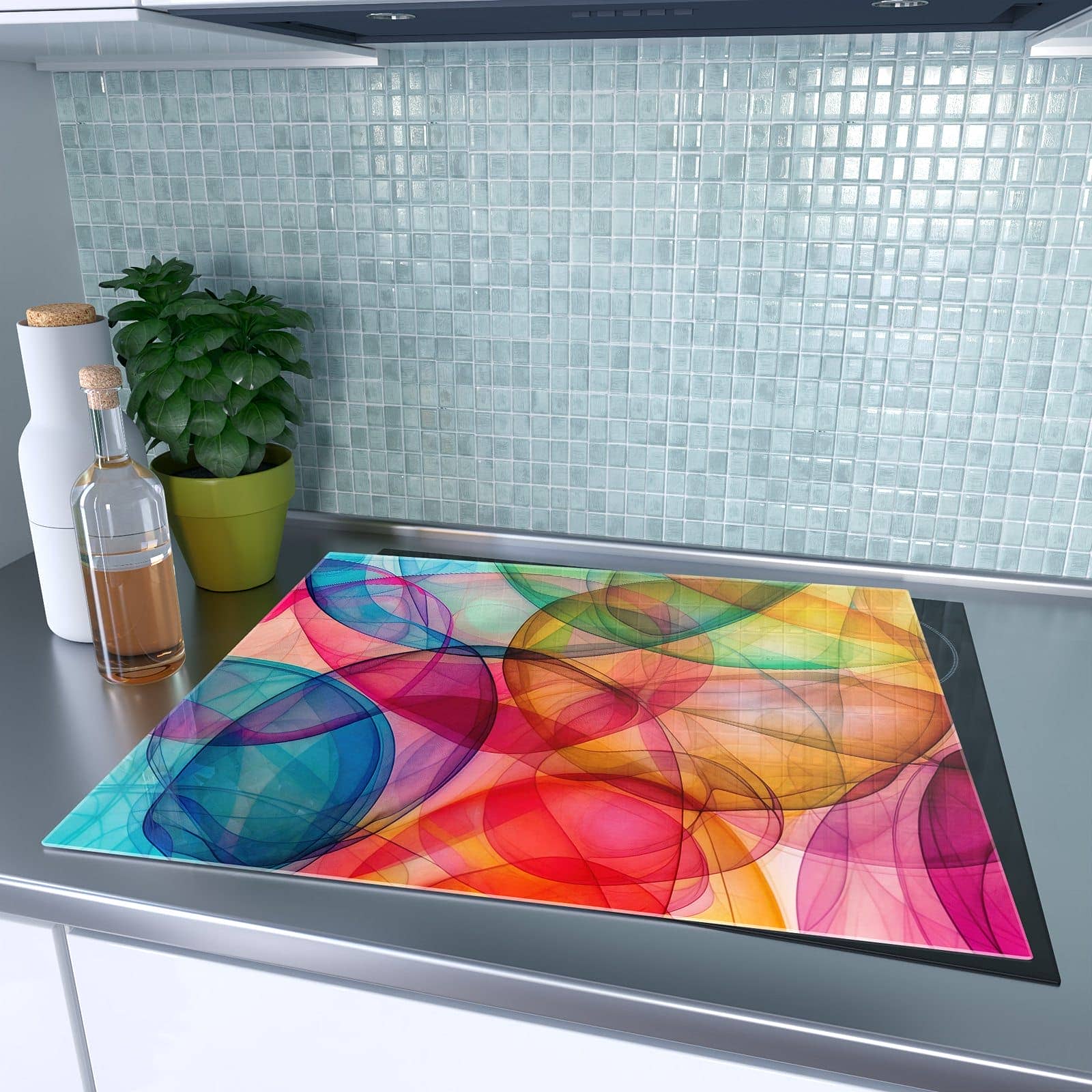 1-teilige Herdabdeckplatten aus Glas mit Farbenpracht-Motiv auf dem Ceranfeld