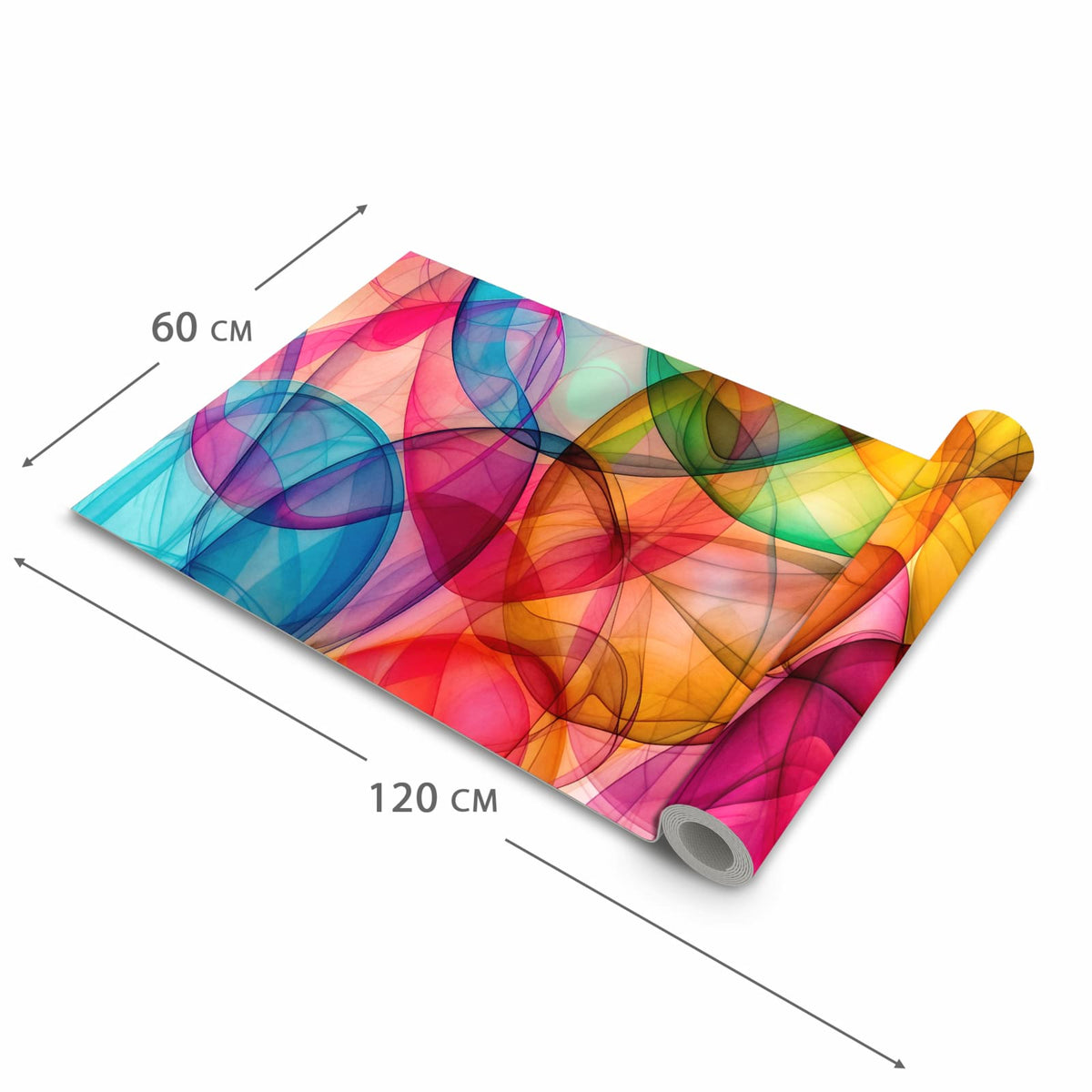 Küchenläufer Durchscheinende Formen halb aufgerollt mit Maßangaben: Gesamtgröße 60 × 120 cm