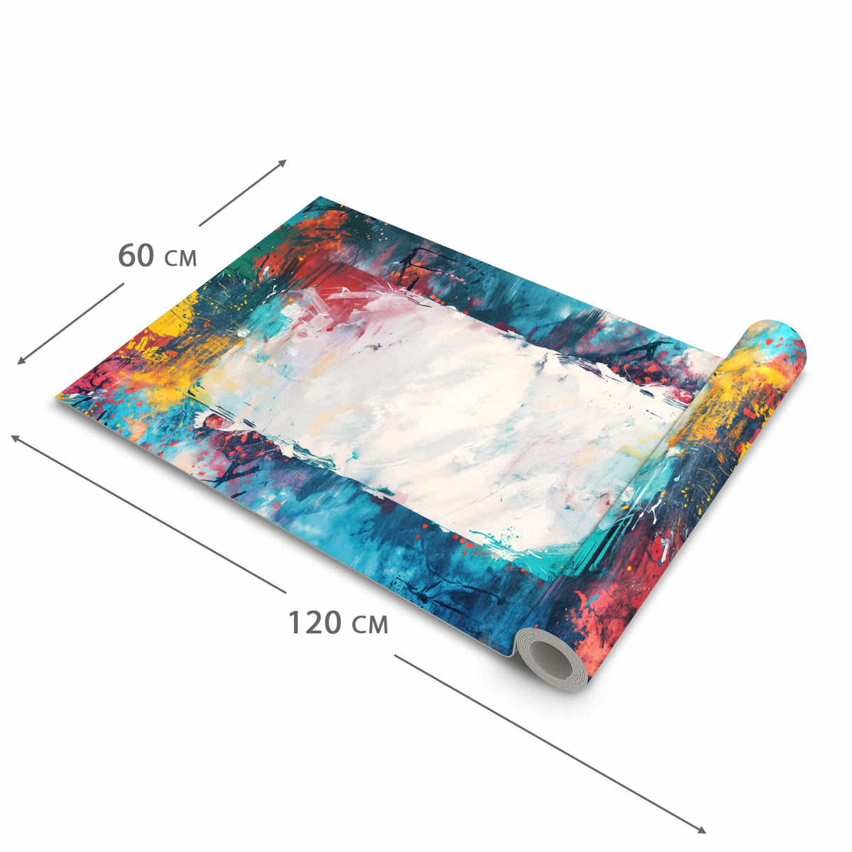 Küchenläufer Weißes Band in Blau halb aufgerollt mit Maßangaben: Gesamtgröße 60 × 120 cm