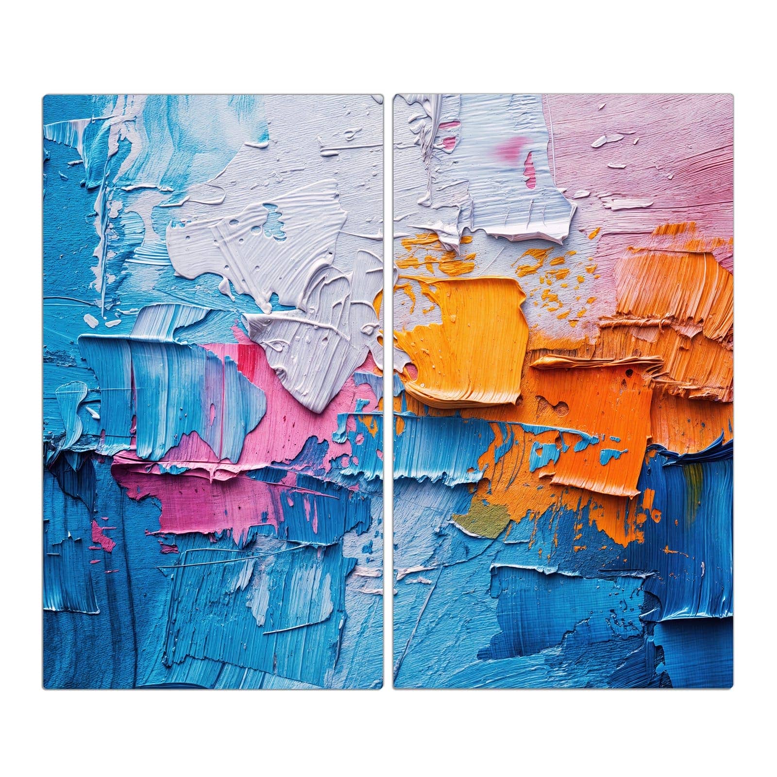 2-teilige Herdabdeckplatten aus Glas mit Farbstruktur Artwork-Motiv in der Frontansicht #grösse_2-Teilig (60x52cm)