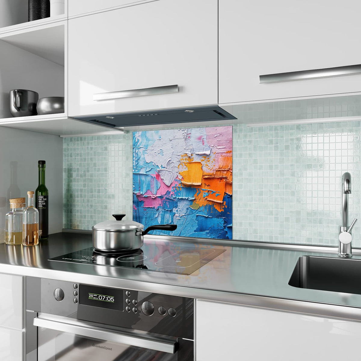 Küchenrückwand Dicke Farbschichten aus Glas – Pastose Farbschichten in Blau und Orange