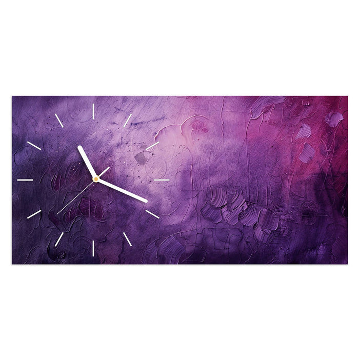 Wanduhr Textur Mischung Lila aus Glas – Querformat 60 × 30 cm mit Ziffernblatt Linie