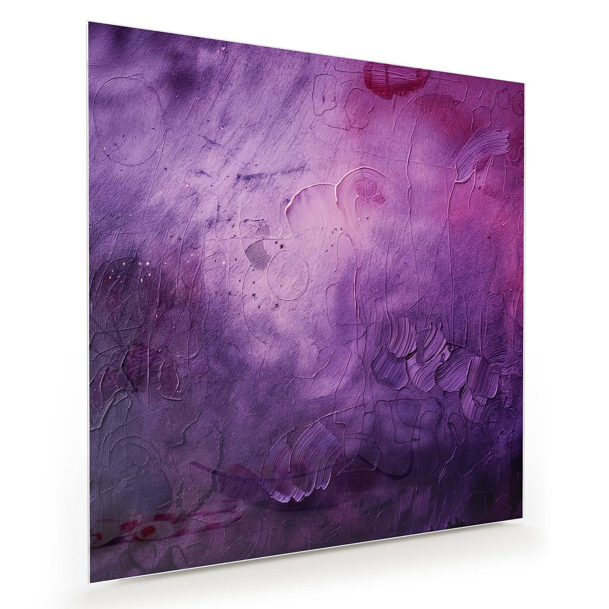 Verwaschene violette Farbfläche mit Magenta oben rechts und eingeritzten Spachtelspuren.