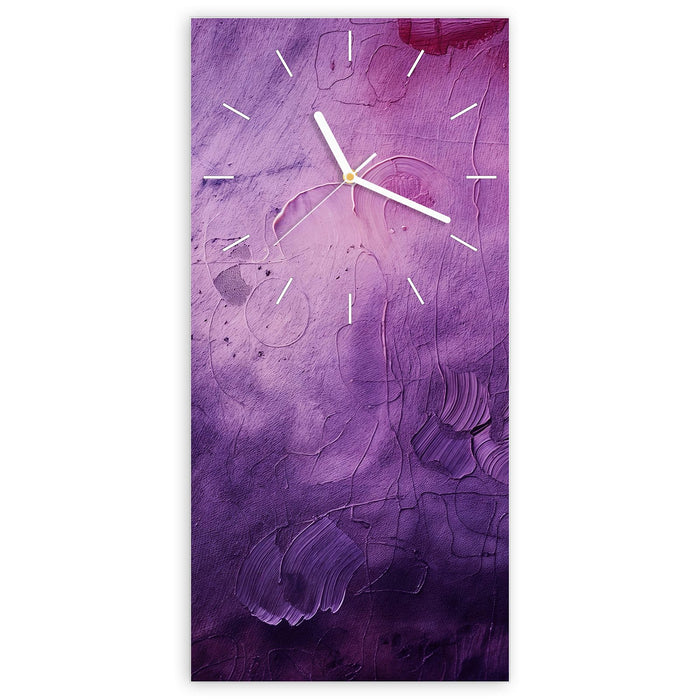 Wanduhr Textur Mischung Lila aus Glas – Hochformat 30 × 60 cm mit Ziffernblatt Linie