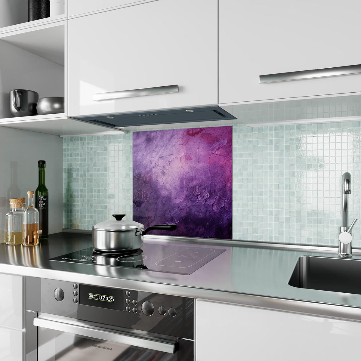 Küchenrückwand Violetter Farbnebel aus Glas – Violette Farbfläche mit Magenta