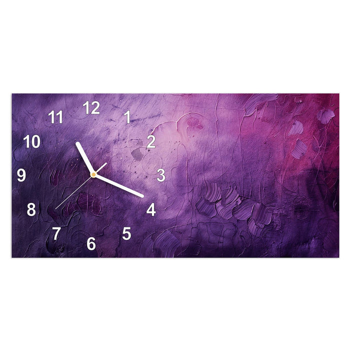 Wanduhr Textur Mischung Lila aus Glas – Querformat 60 × 30 cm mit Ziffernblatt Modern