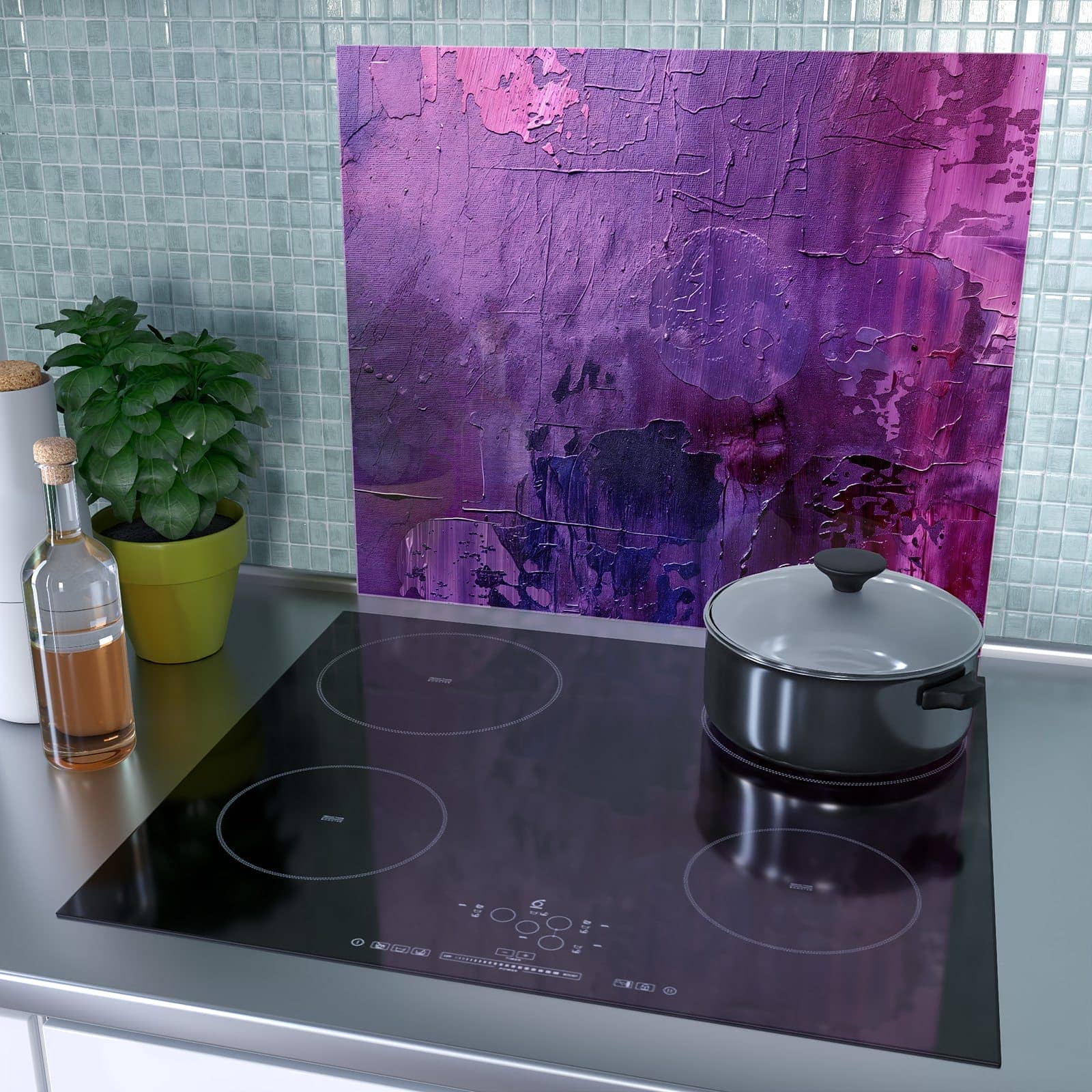 1-teilige Herdabdeckplatte aus Glas mit Abstrakte Textur Kunst-Motiv als Spritzschutz hinter dem Kochfeld