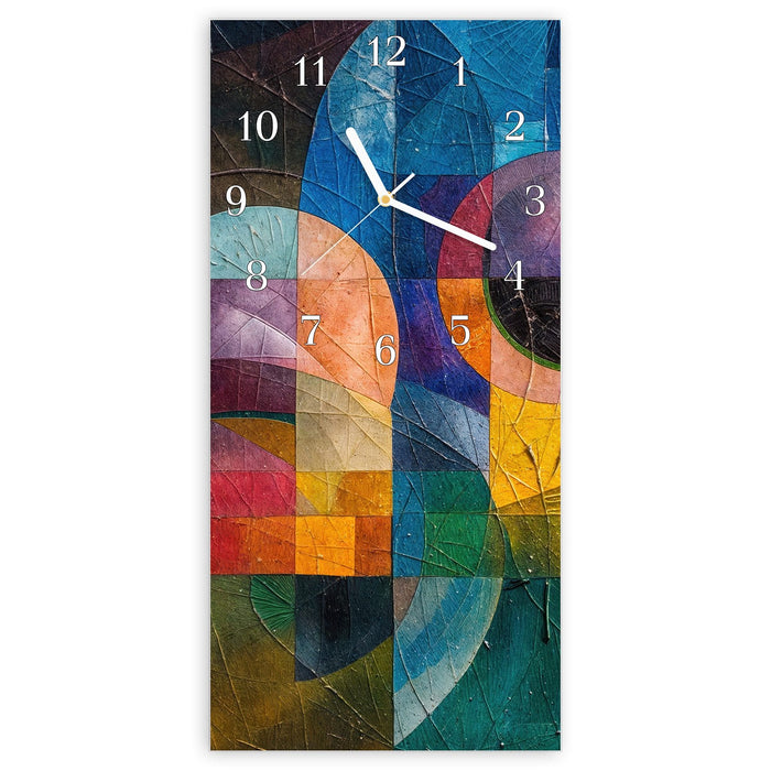 Wanduhr Geometrische Farbexplosion aus Glas – Hochformat 30 × 60 cm mit Ziffernblatt Klassisch