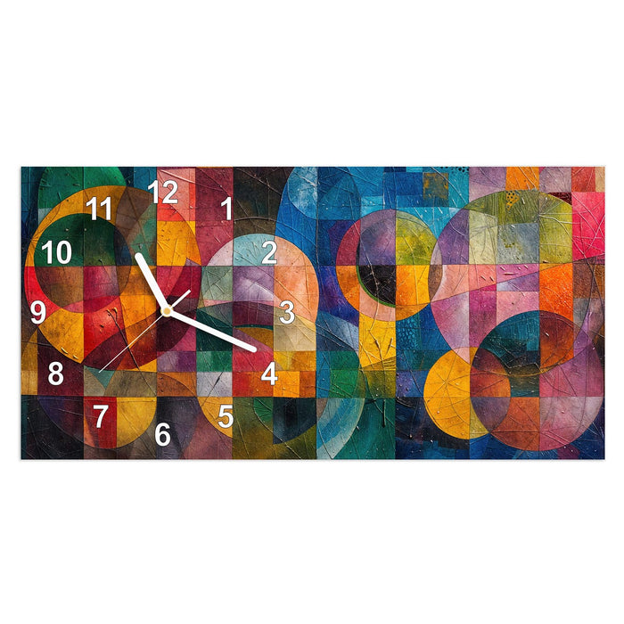 Wanduhr Geometrische Farbexplosion aus Glas – Querformat 60 × 30 cm mit Ziffernblatt Modern