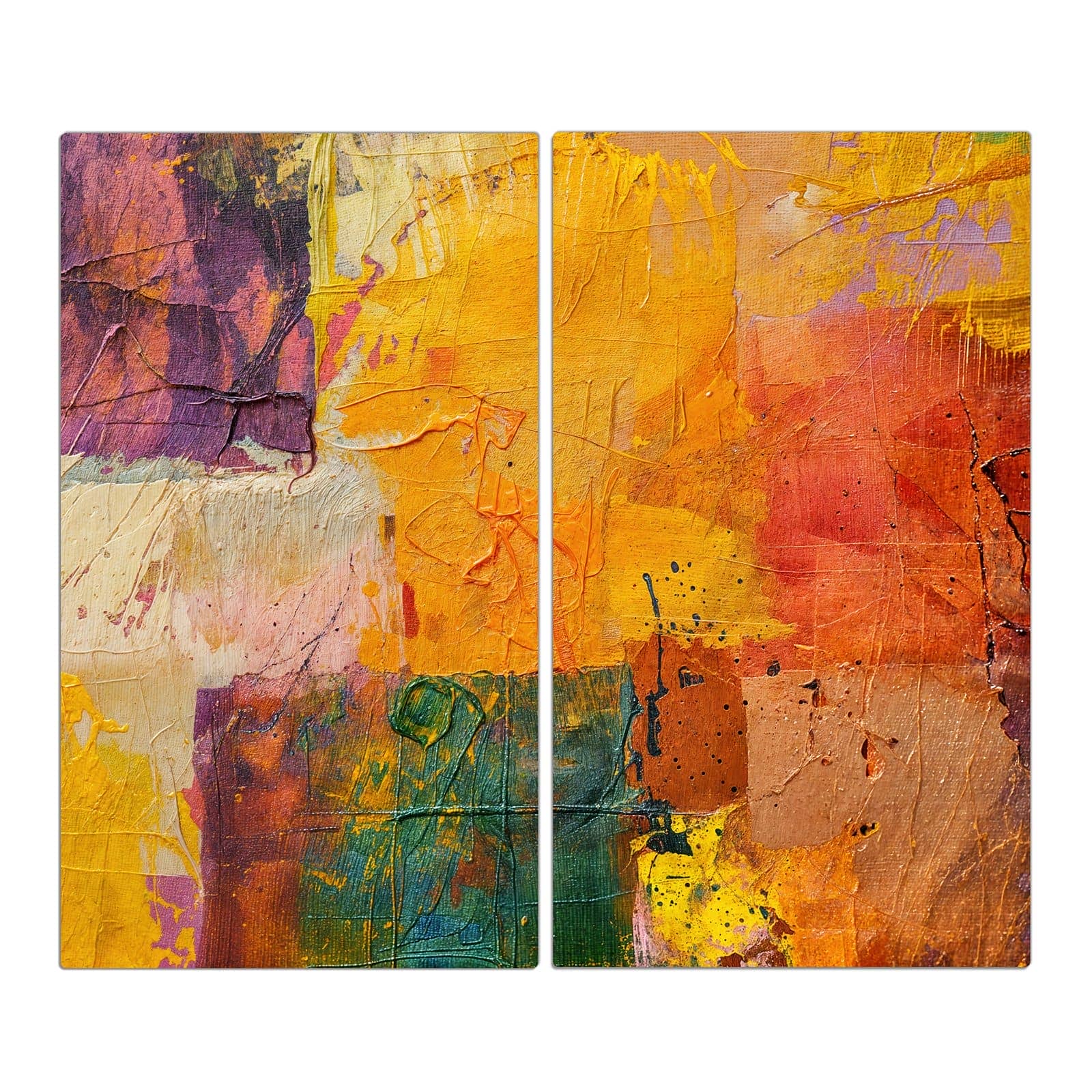 2-teilige Herdabdeckung aus Holz mit Farbenfrohe Leinwand-Motiv in der Frontansicht #grösse_2-Teilig (60x52cm)