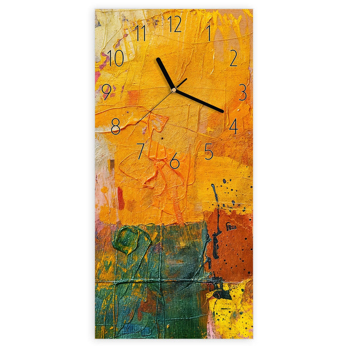 Wanduhr Farbenfrohe Leinwand aus Glas – Hochformat 30 × 60 cm mit Ziffernblatt Elegant