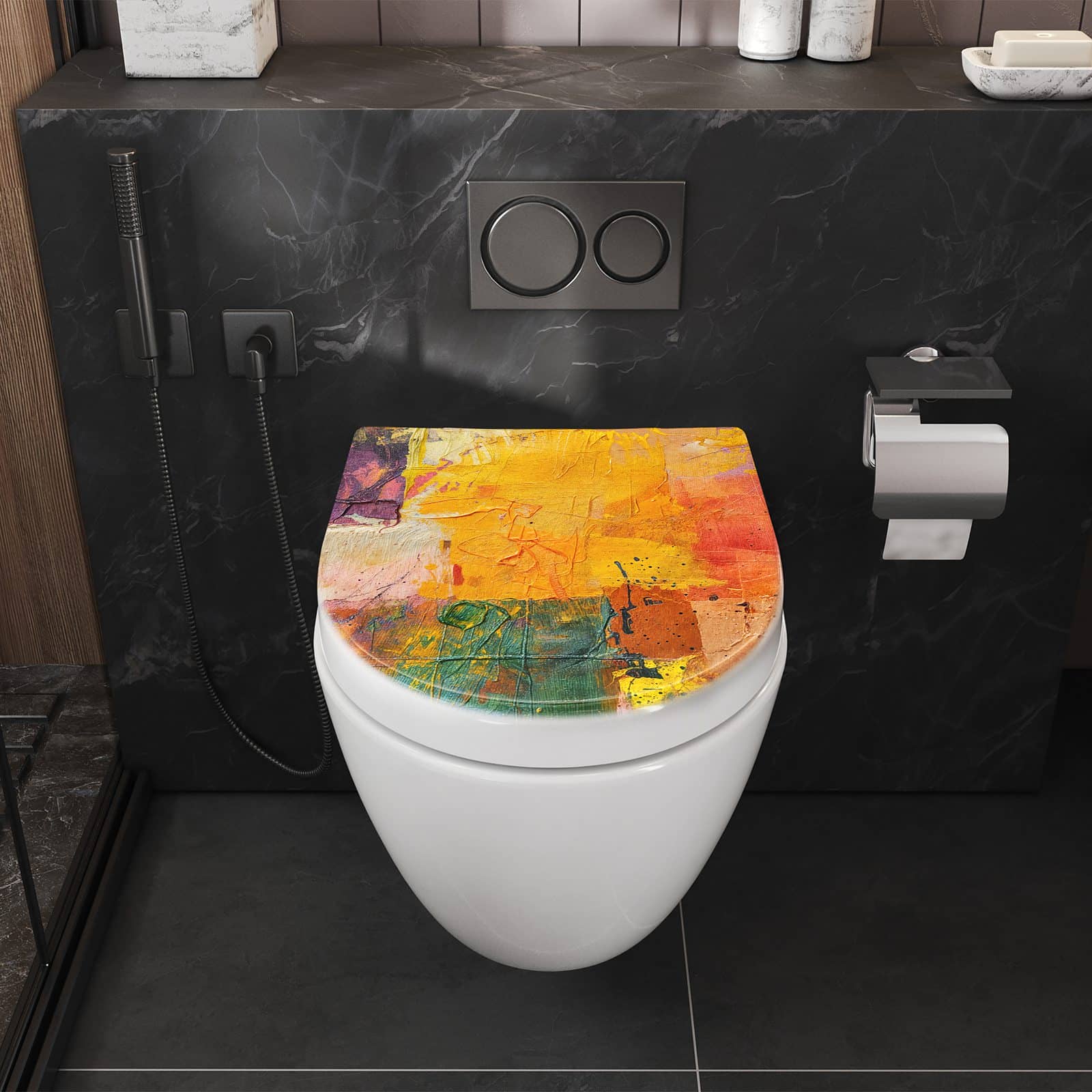 WC-Sitz mit Absenkautomatik Farbenfrohe Leinwand