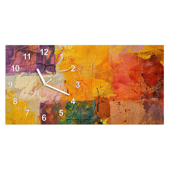 Wanduhr Farbenfrohe Leinwand aus Glas – Querformat 60 × 30 cm mit Ziffernblatt Modern