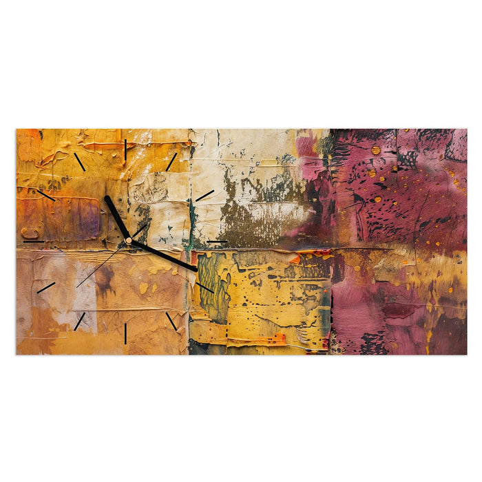 Wanduhr Kunst Collage Textur aus Glas – Querformat 60 × 30 cm mit Ziffernblatt Linie