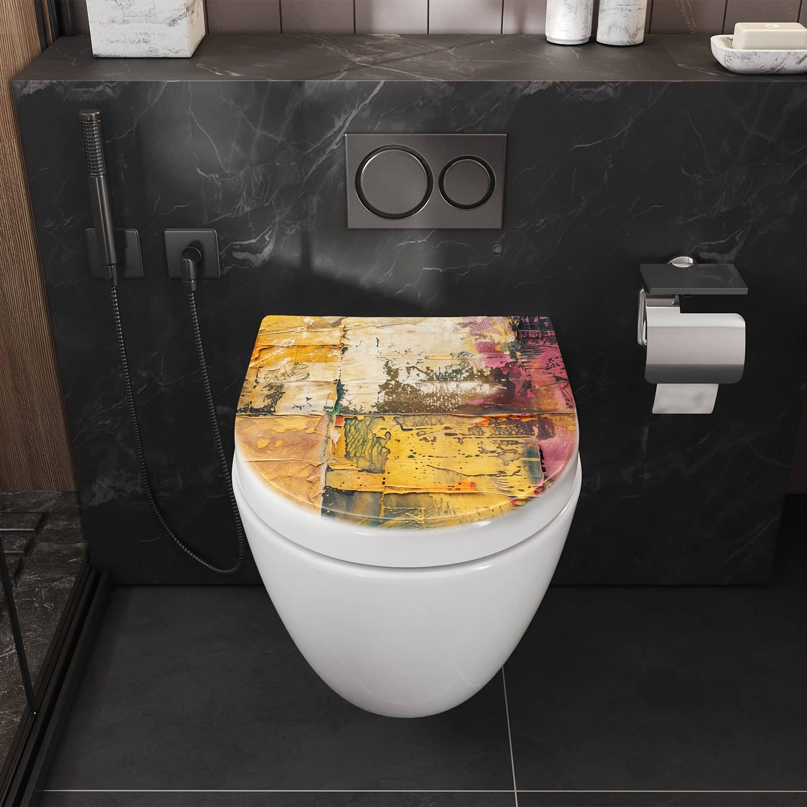 WC-Sitz mit Absenkautomatik Kunst Collage Textur