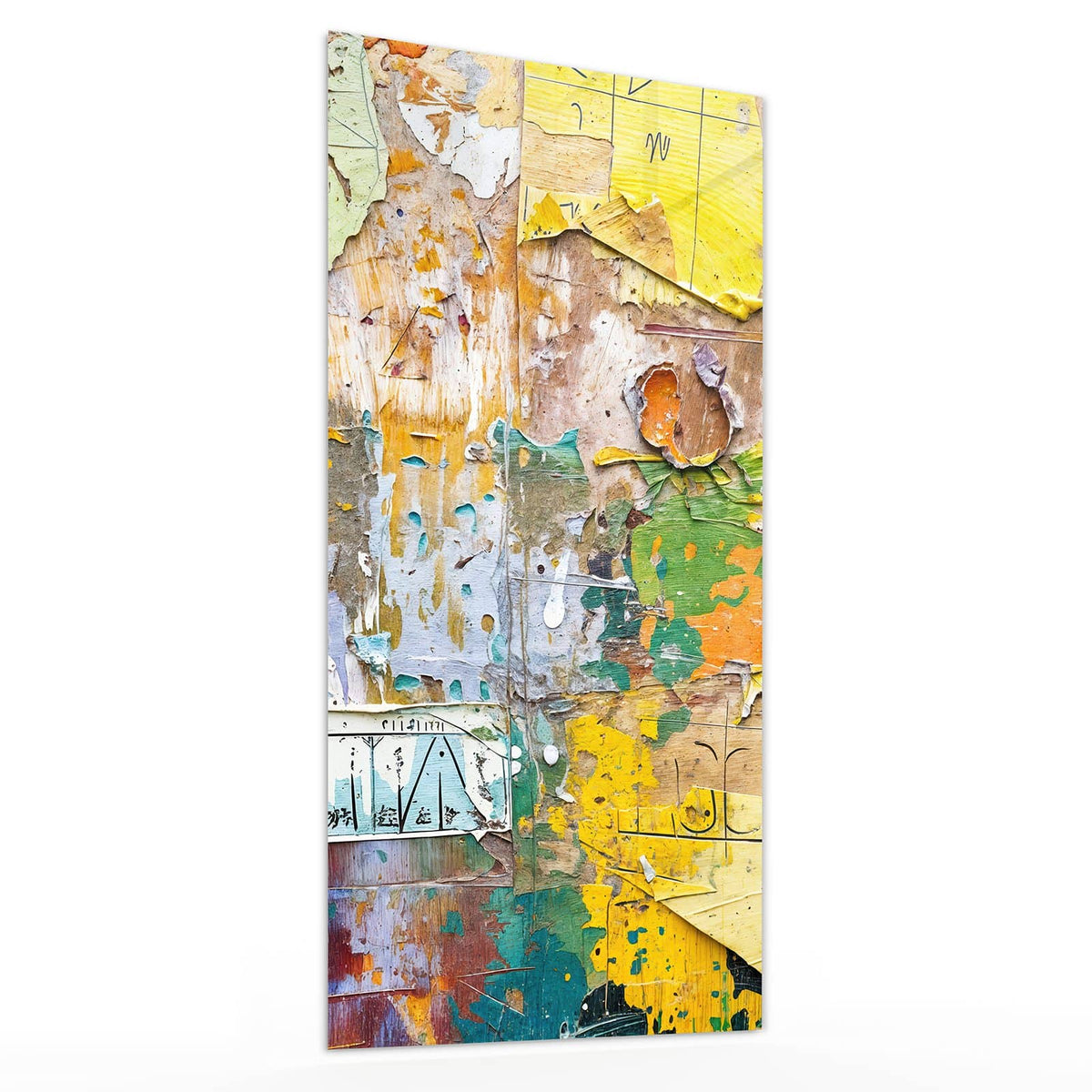 Glasbild Abgerissene Plakate von der Seite, 4 mm Echtglas