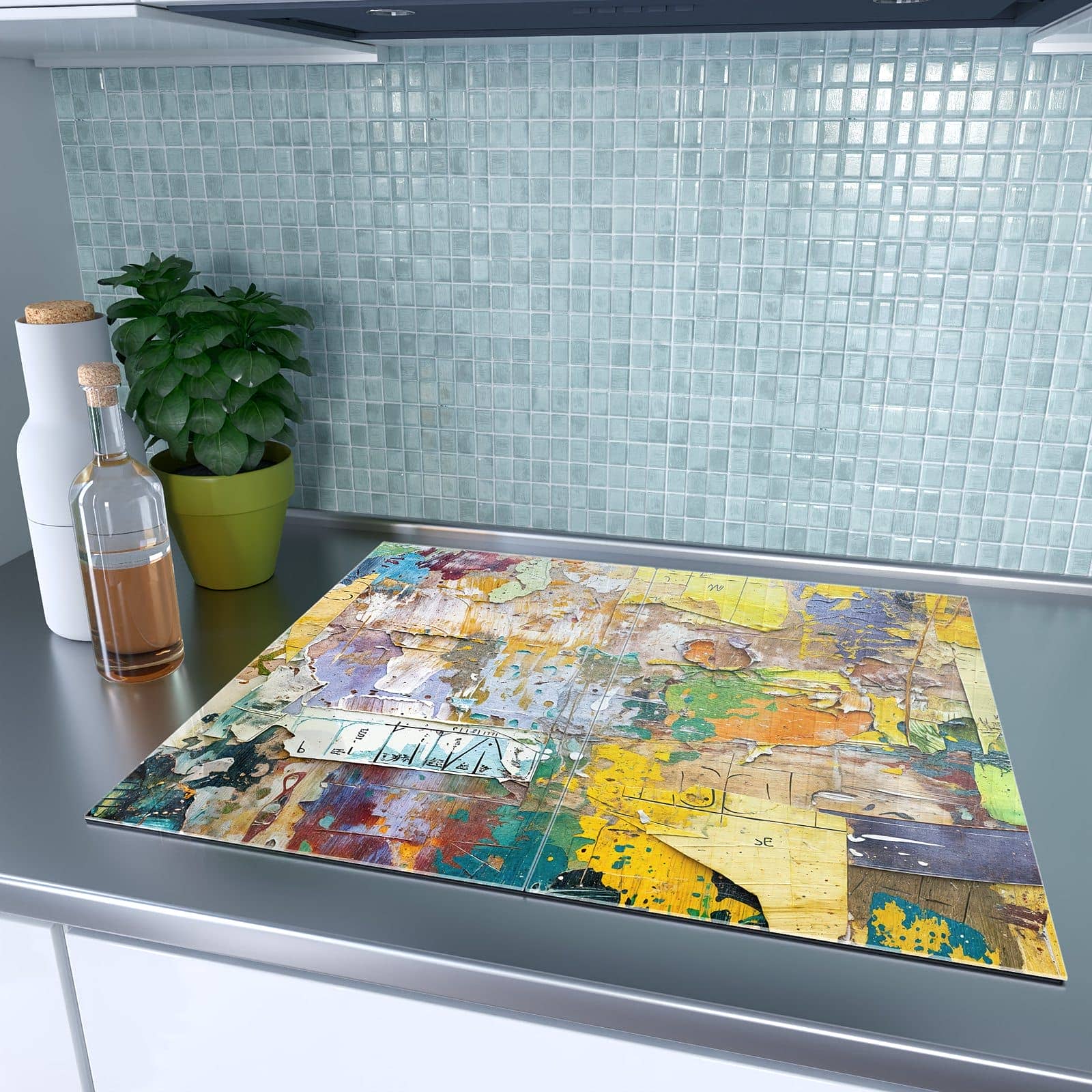 2-teilige Herdabdeckplatte für Induktion mit Abstrakte & Kunst-Motiv auf dem Ceranfeld