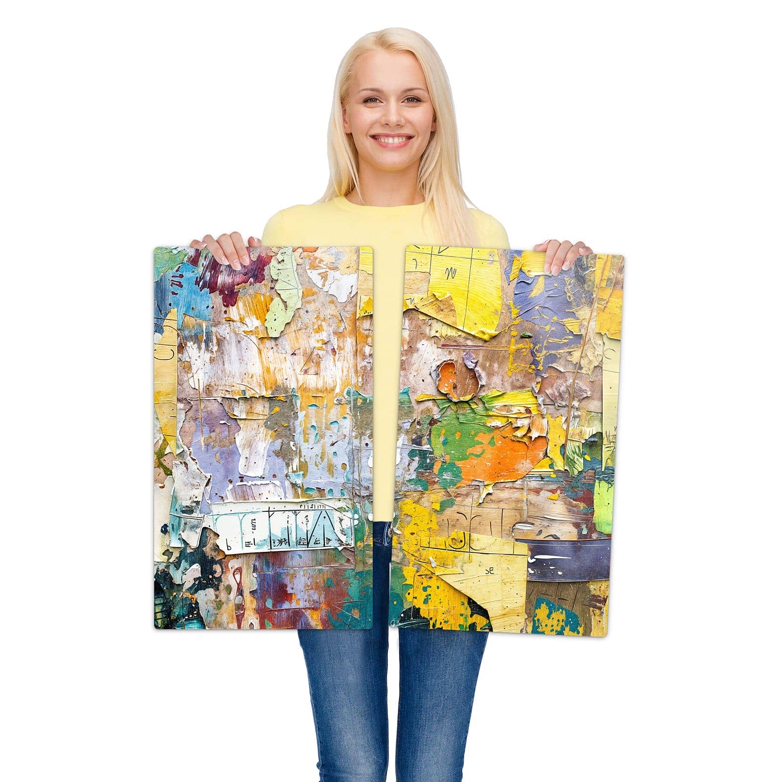 2-teilige Abdeckplatte für Induktionsherd mit Abstrakte & Kunst-Motiv wird zur Größendarstellung gehalten