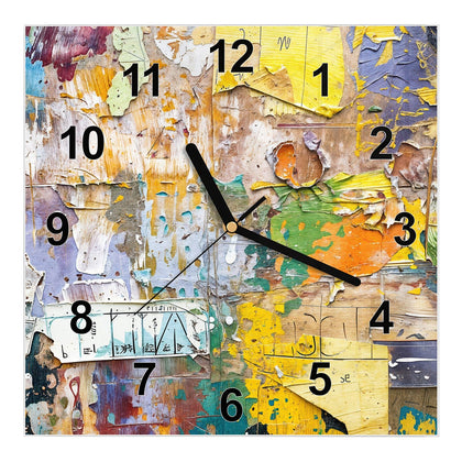 Wanduhr Quadratisch mit dem Motiv Abgerissene Plakate