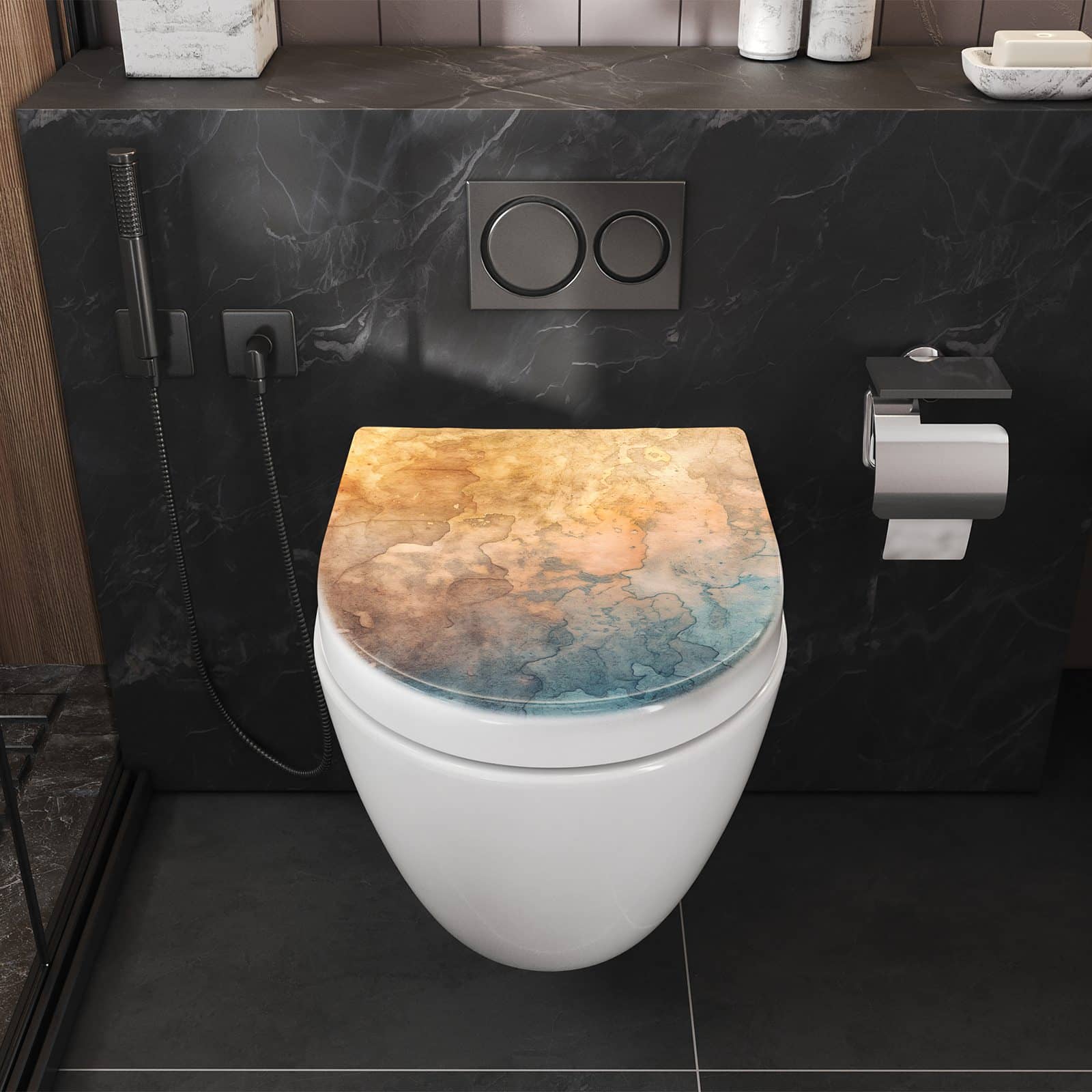 WC-Sitz mit Absenkautomatik Aquarellkunst