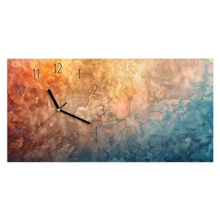 Wanduhr Aquarellkunst aus Glas – Querformat 60 × 30 cm mit Ziffernblatt Elegant