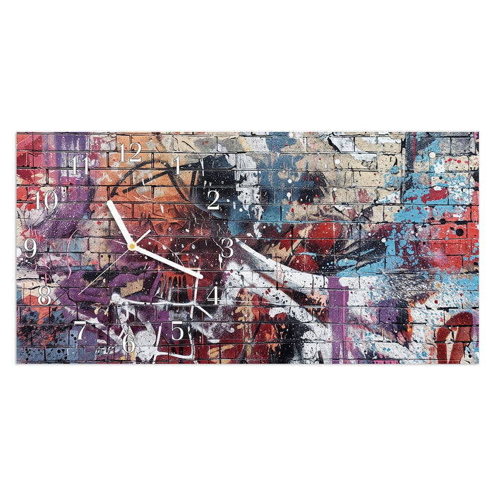 Wanduhr Abstrakte Graffiti-Mauer aus Glas – Querformat 60 × 30 cm mit Ziffernblatt Klassisch
