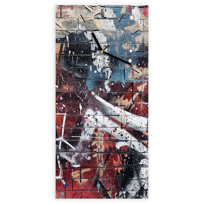 Wanduhr Abstrakte Graffiti-Mauer aus Glas – Hochformat 30 × 60 cm mit Ziffernblatt Linie