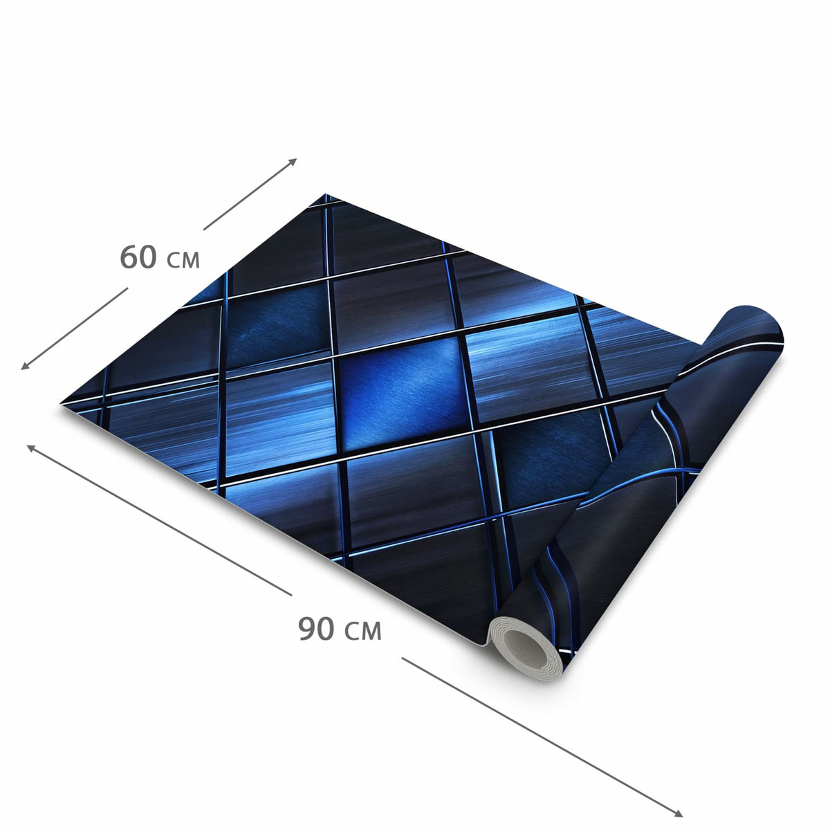 Bodenschonender waschbarer Teppich fürs Esszimmer mit Motiv Blaue Kacheln in der Grösse 60x150 cm