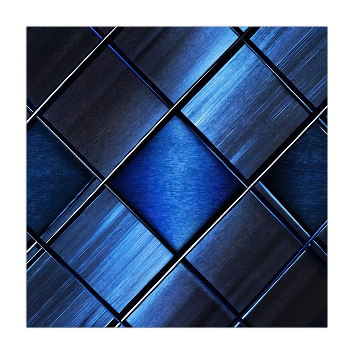 Küchenrückwand aus Glas Metallkacheln in Blau im quadratischen Format, Motiv bildfüllend von vorn
