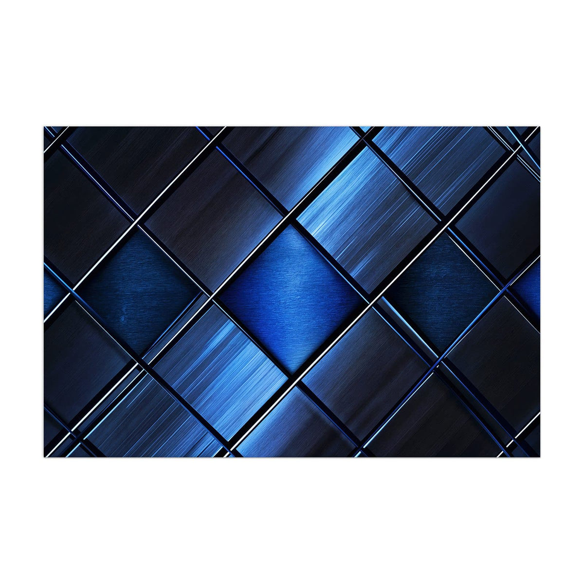 Küchenrückwand aus Glas Metallkacheln in Blau im Hochformat, Motiv bildfüllend von vorn