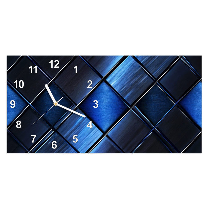 Wanduhr Blaue Kacheln aus Glas – Querformat 60 × 30 cm mit Ziffernblatt Modern