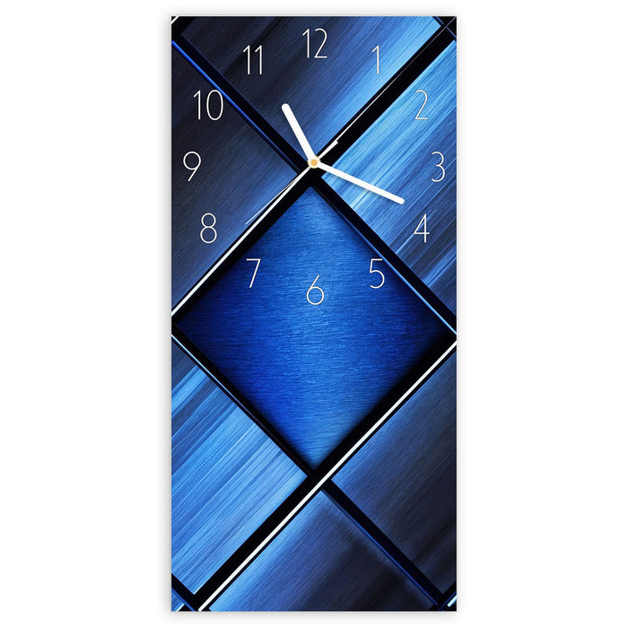 Wanduhr Blaue Kacheln aus Glas – Hochformat 30 × 60 cm mit Ziffernblatt Elegant