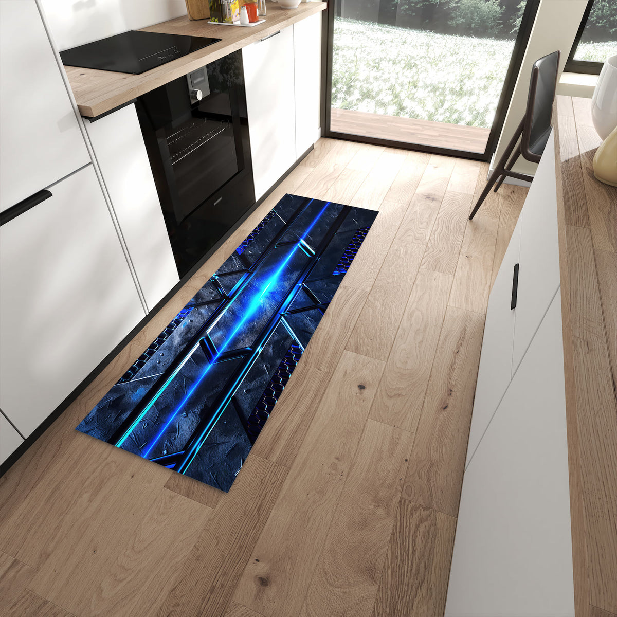 Abriebfester rutschfester Läufer mit Motiv Futuristisches Design in moderner Küche