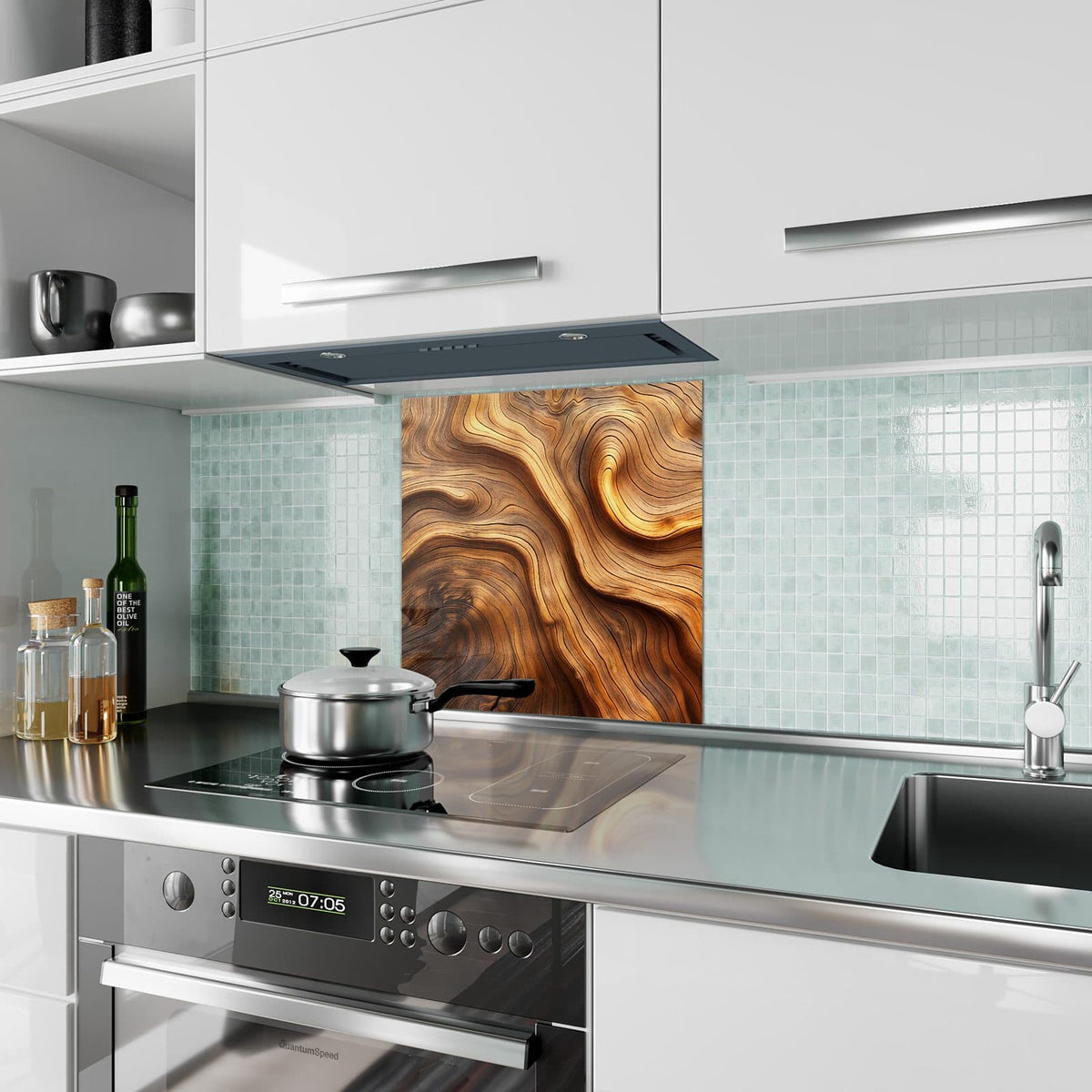 Küchenrückwand Wellige Holzmaserung aus Glas – Wellige Holzmaserung in Braun