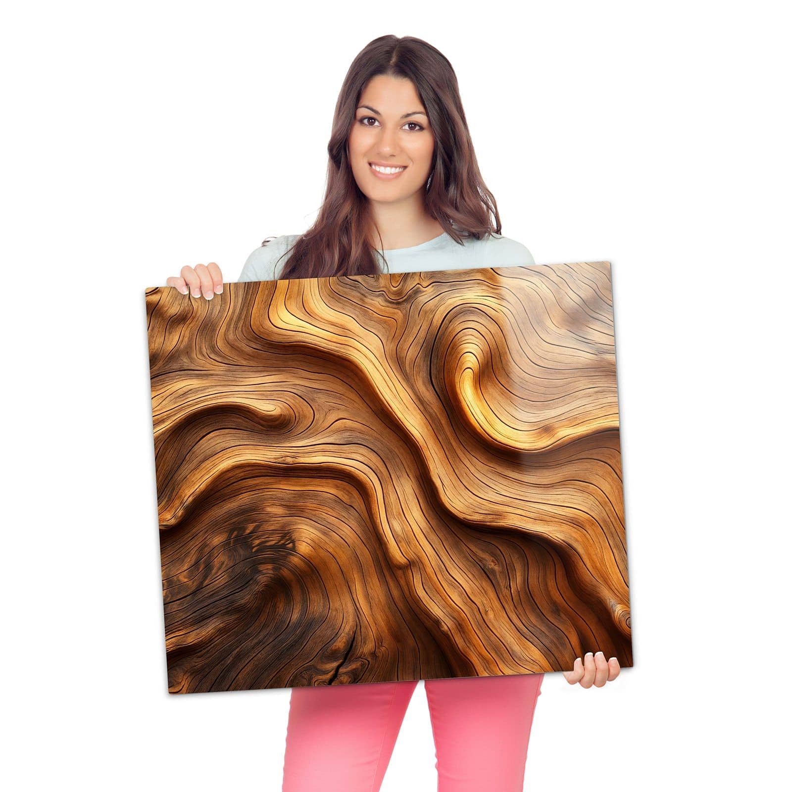Ceranfeld Abdeckplatten mit Holzstruktur-Motiv werden zur Größendarstellung gehalten