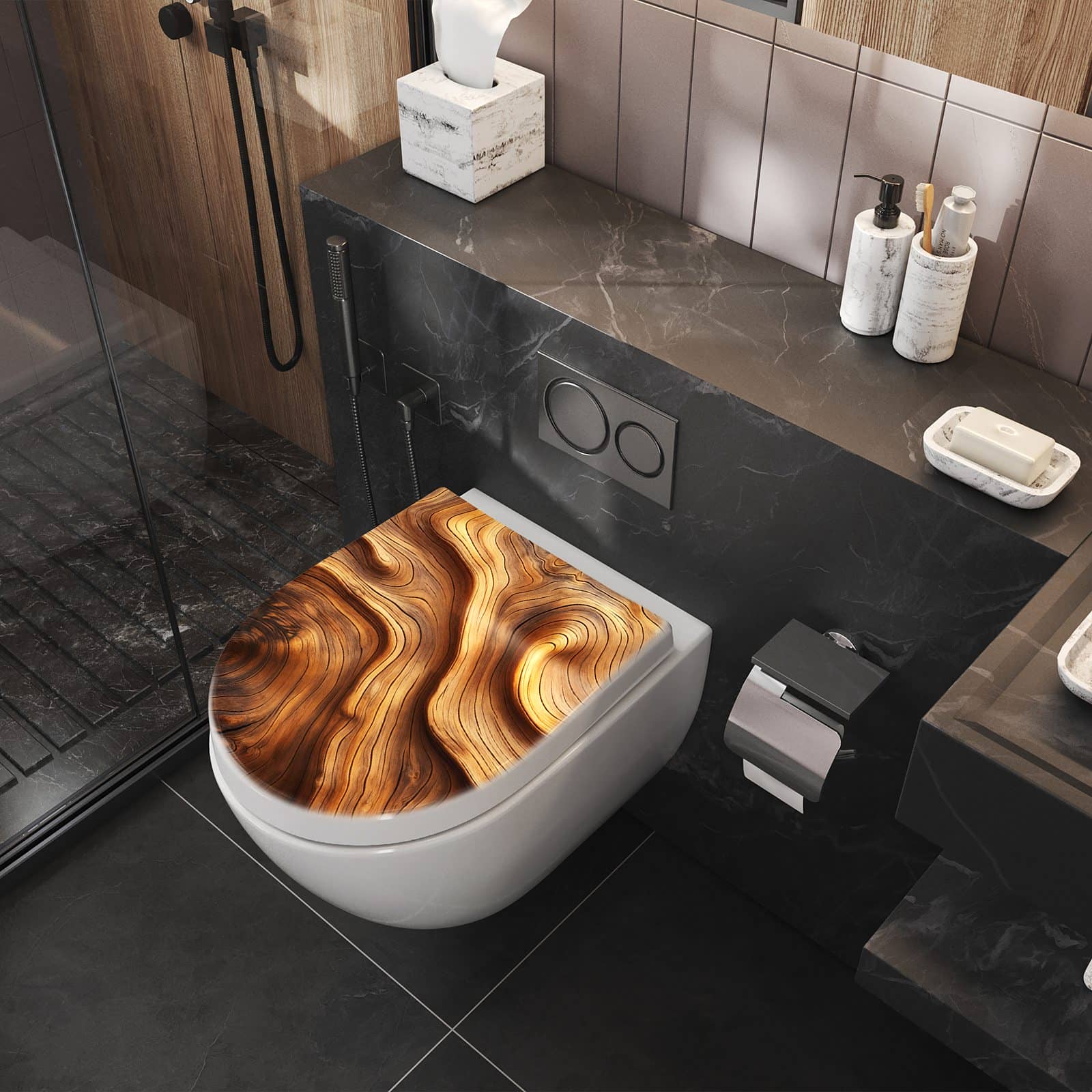WC-Sitz mit Absenkautomatik Holzstruktur