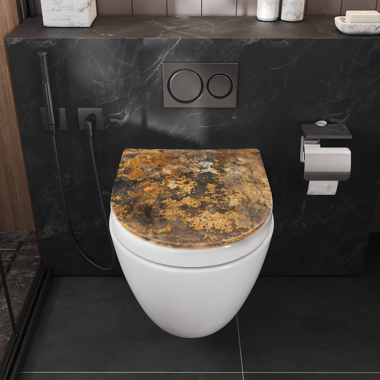 WC-Sitz mit Absenkautomatik Rostige Textur