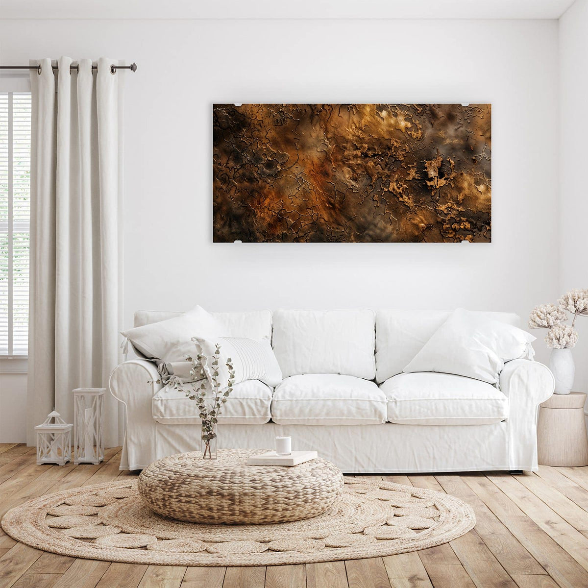 Wandbild - Dunkle Bronzepatina - Querformat – Erdige Textur in Braun und Gold
